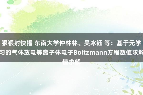 狠狠射快播 东南大学仲林林、吴冰钰 等：基于元学习的气体放电等离子体电子Boltzmann方程数值求解