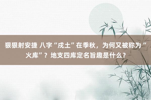 狠狠射安捷 八字“戌土”在季秋，为何又被称为“火库”？地支四库定名旨趣是什么？