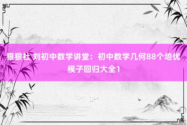 狠狠社 刘初中数学讲堂：初中数学几何88个培优模子回归大全1