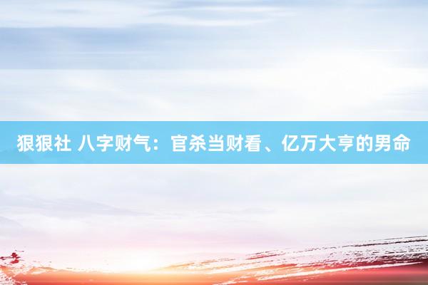 狠狠社 八字财气：官杀当财看、亿万大亨的男命