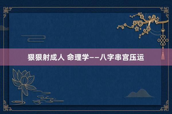 狠狠射成人 命理学——八字串宫压运